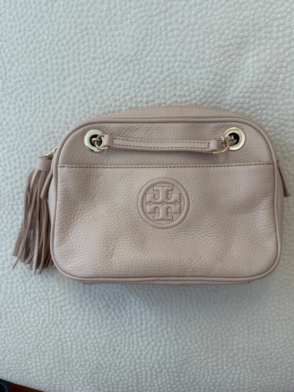 Tory Burch Bombé Chain Crossbody Bag Light Oak Blush Pink Leather